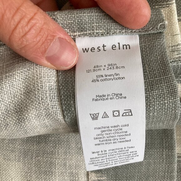 West Elm Ikat Ogee Linen Curtain Panels Gray White Beach Coast 2 Panels 48x96" - Picture 6 of 7